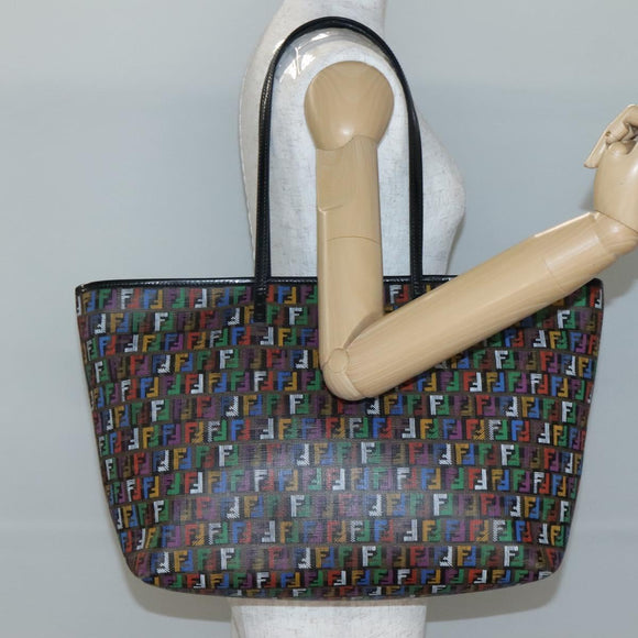 FENDI Zucchino Canvas Tote Bag Multicolor Gold Auth 138069V