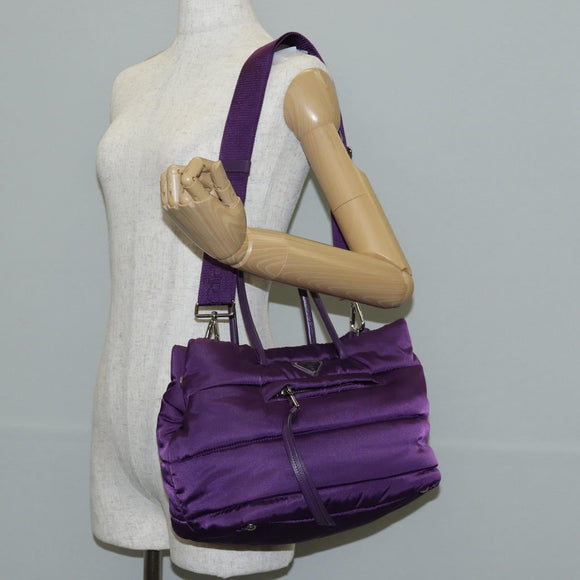 PRADA Hand Bag Nylon 2way Purple Gold Auth 138073M