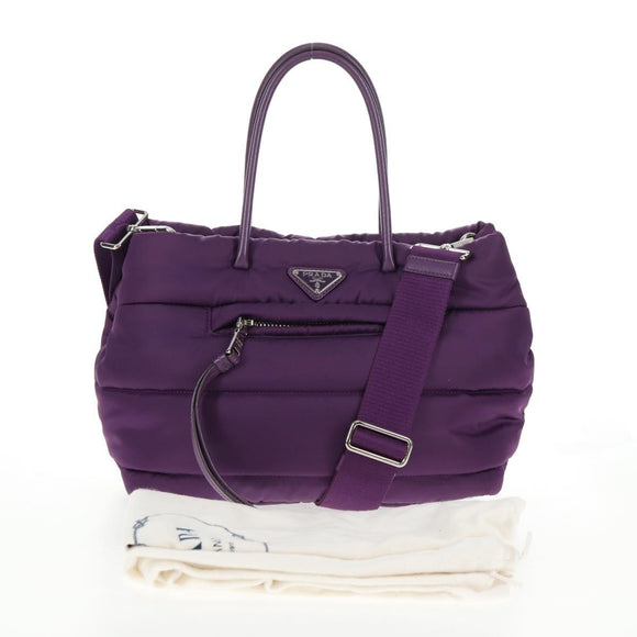 PRADA Hand Bag Nylon 2way Purple Gold Auth 138073M