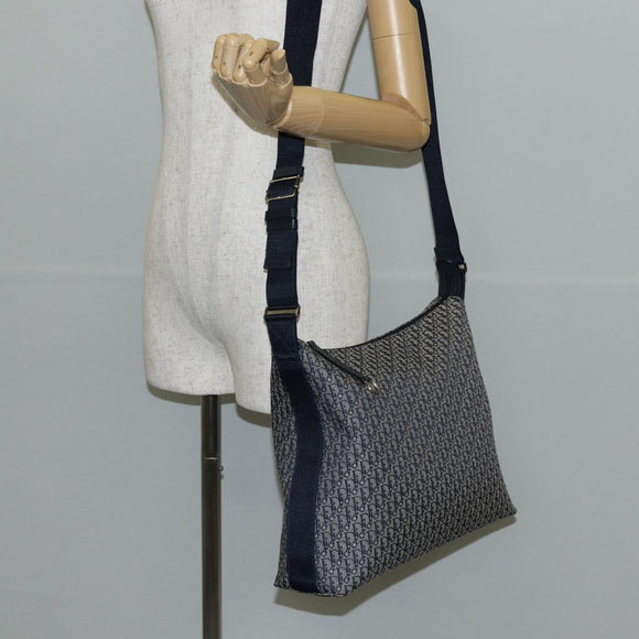 Christian Dior Trotter Canvas Shoulder Bag Navy Silver Auth 138077V