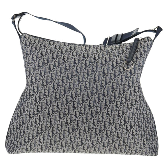 Christian Dior Trotter Canvas Shoulder Bag Navy Silver Auth 138077V