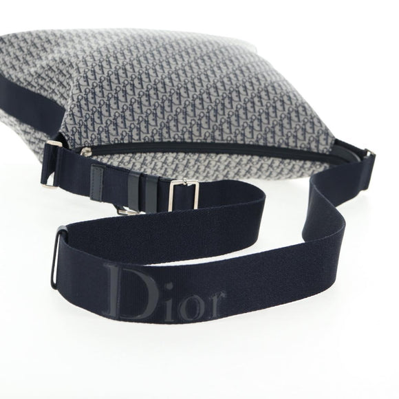 Christian Dior Trotter Canvas Shoulder Bag Navy Silver Auth 138077V