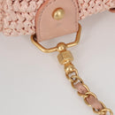 CHANEL Shoulder Bag Raffia Gold Pink CC Auth 138082V-10