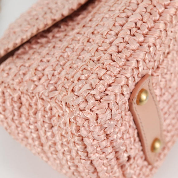 CHANEL Shoulder Bag Raffia Gold Pink CC Auth 138082V