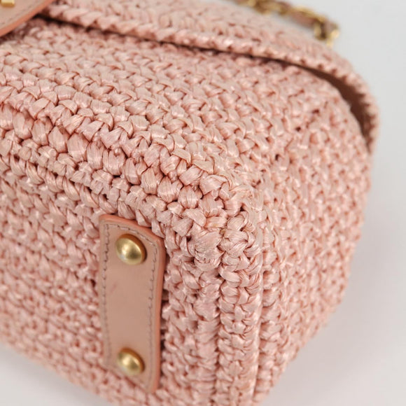 CHANEL Shoulder Bag Raffia Gold Pink CC Auth 138082V
