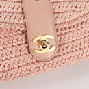 CHANEL Shoulder Bag Raffia Gold Pink CC Auth 138082V-17