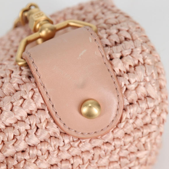 CHANEL Shoulder Bag Raffia Gold Pink CC Auth 138082V