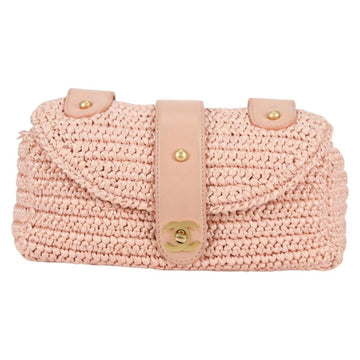 CHANEL Shoulder Bag Raffia Gold Pink CC Auth 138082V - 0