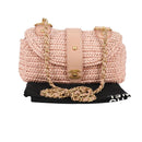 CHANEL Shoulder Bag Raffia Gold Pink CC Auth 138082V-28