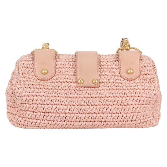 CHANEL Shoulder Bag Raffia Gold Pink CC Auth 138082V