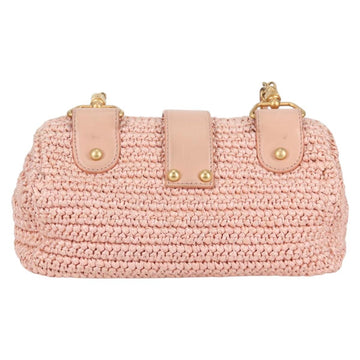 CHANEL Shoulder Bag Raffia Gold Pink CC Auth 138082SAV - 0