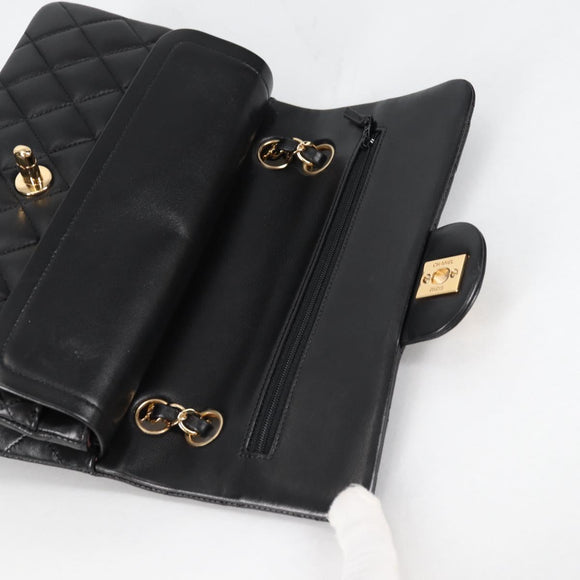 CHANEL Matelasse 23 Chain Shoulder Bag Lamb Skin Black Gold CC Auth 138087SM