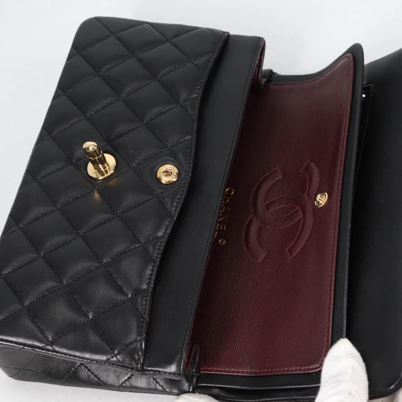 CHANEL Matelasse 23 Chain Shoulder Bag Lamb Skin Black Gold CC Auth 138087SM