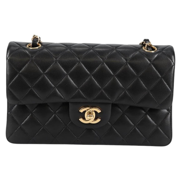 CHANEL Matelasse 23 Chain Shoulder Bag Lamb Skin Black Gold CC Auth 138087SM