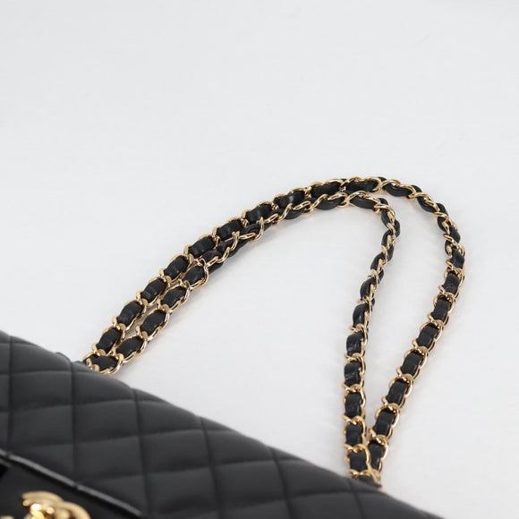 CHANEL Matelasse 23 Chain Shoulder Bag Lamb Skin Black Gold CC Auth 138087SM