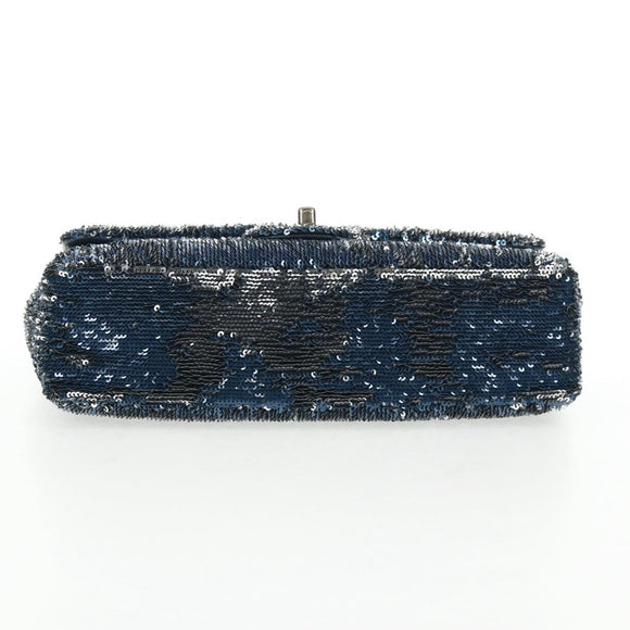 CHANEL Shoulder Bag Sequin Blue Silver CC Auth 138088SM
