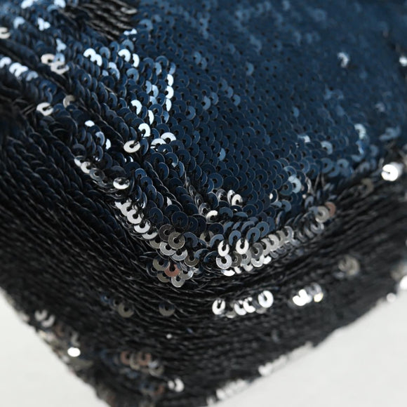 CHANEL Shoulder Bag Sequin Blue Silver CC Auth 138088M