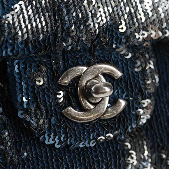 CHANEL Shoulder Bag Sequin Blue Silver CC Auth 138088M