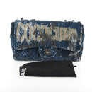 CHANEL Shoulder Bag Sequin Blue Silver CC Auth 138088M-12