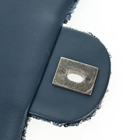 CHANEL Shoulder Bag Sequin Blue Silver CC Auth 138088M