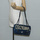CHANEL Shoulder Bag Sequin Blue Silver CC Auth 138088M-25