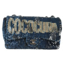 CHANEL Shoulder Bag Sequin Blue Silver CC Auth 138088M-13