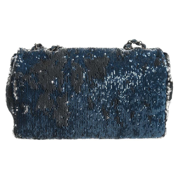 CHANEL Shoulder Bag Sequin Blue Silver CC Auth 138088SM