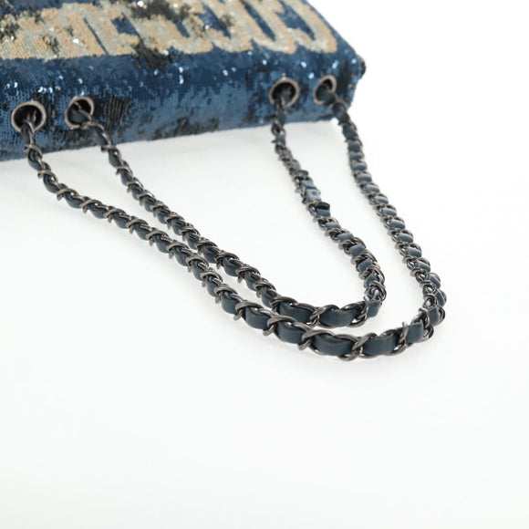 CHANEL Shoulder Bag Sequin Blue Silver CC Auth 138088M