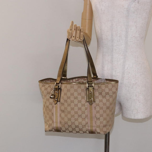 GUCCI GG Canvas Sherry Line Tote Bag Beige Gold 137396 Auth 138114