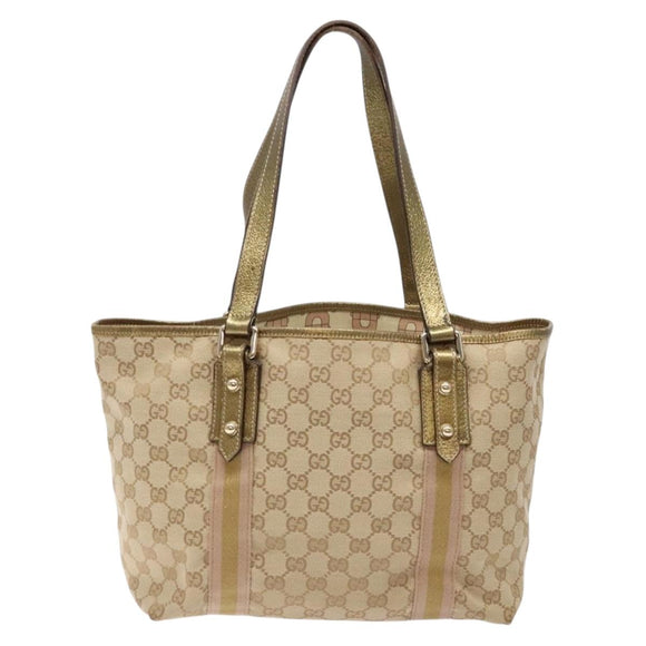GUCCI GG Canvas Sherry Line Tote Bag Beige Gold 137396 Auth 138114