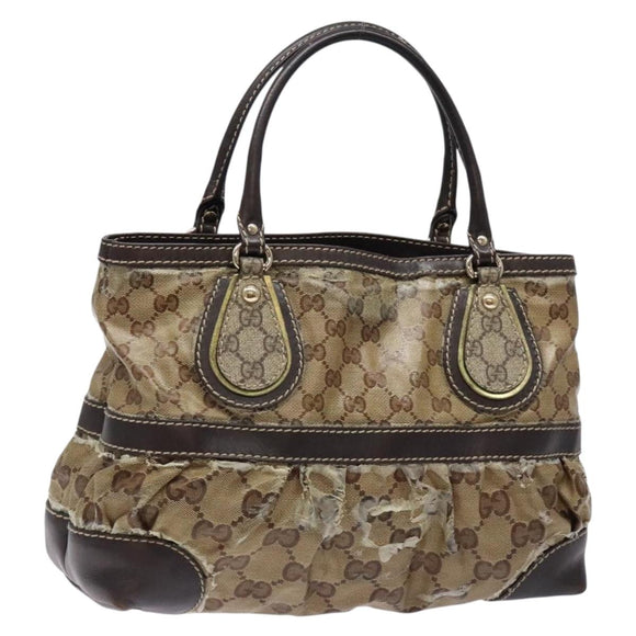 GUCCI GG Crystal Hand Bag Coated Canvas Beige Gold 223964 Auth 138117