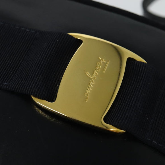 Salvatore Ferragamo Vala Shoulder Bag Leather Navy Gold Auth 138120