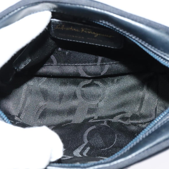 Salvatore Ferragamo Vala Shoulder Bag Leather Navy Gold Auth 138120