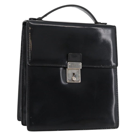 GUCCI Hand Bag Patent leather Black Silver 018 123 1003 Auth 138124
