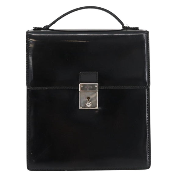 GUCCI Hand Bag Patent leather Black Silver 018 123 1003 Auth 138124