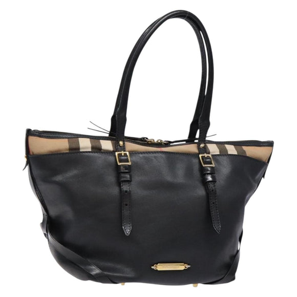 BURBERRY Nova Check Tote Bag Leather Beige Gold Auth 138125