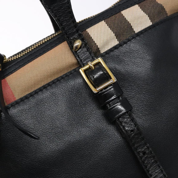 BURBERRY Nova Check Tote Bag Leather Beige Gold Auth 138125