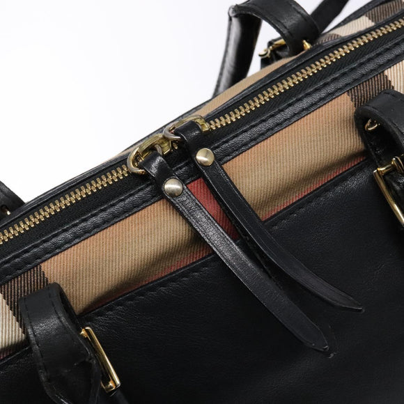 BURBERRY Nova Check Tote Bag Leather Beige Gold Auth 138125
