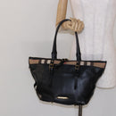 BURBERRY Nova Check Tote Bag Leather Beige Gold Auth 138125-24