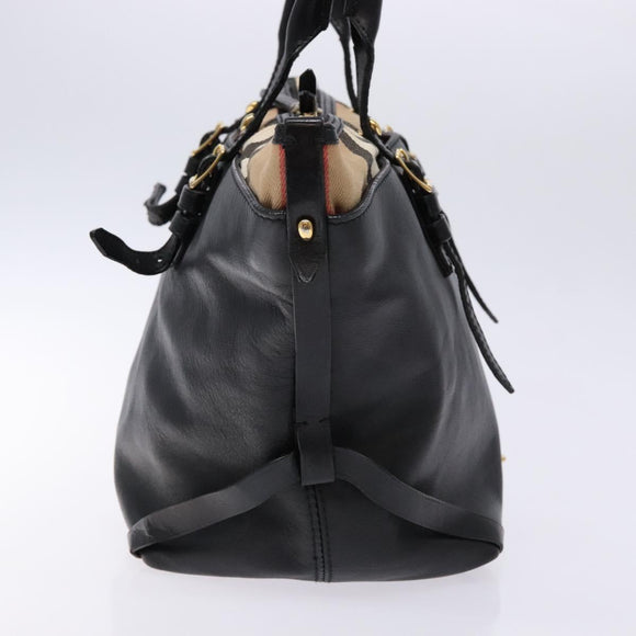 BURBERRY Nova Check Tote Bag Leather Beige Gold Auth 138125