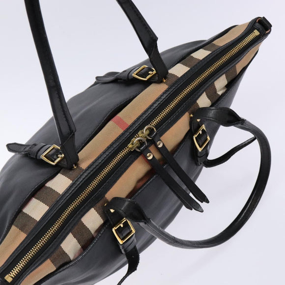 BURBERRY Nova Check Tote Bag Leather Beige Gold Auth 138125