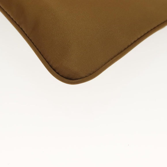 PRADA Clutch Bag Nylon Beige Gold Auth 138126