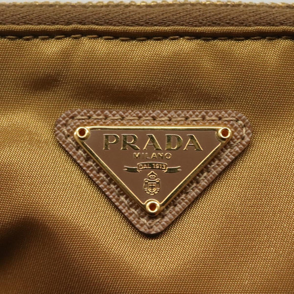 PRADA Clutch Bag Nylon Beige Gold Auth 138126