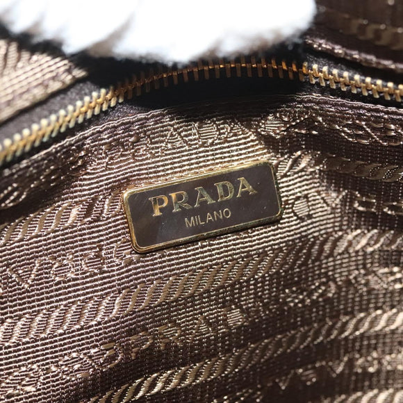 PRADA Clutch Bag Nylon Beige Gold Auth 138126