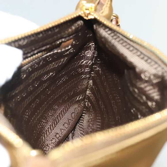 PRADA Clutch Bag Nylon Beige Gold Auth 138126