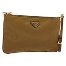 PRADA Clutch Bag Nylon Beige Gold Auth 138126-1