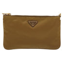 PRADA Clutch Bag Nylon Beige Gold Auth 138126-2