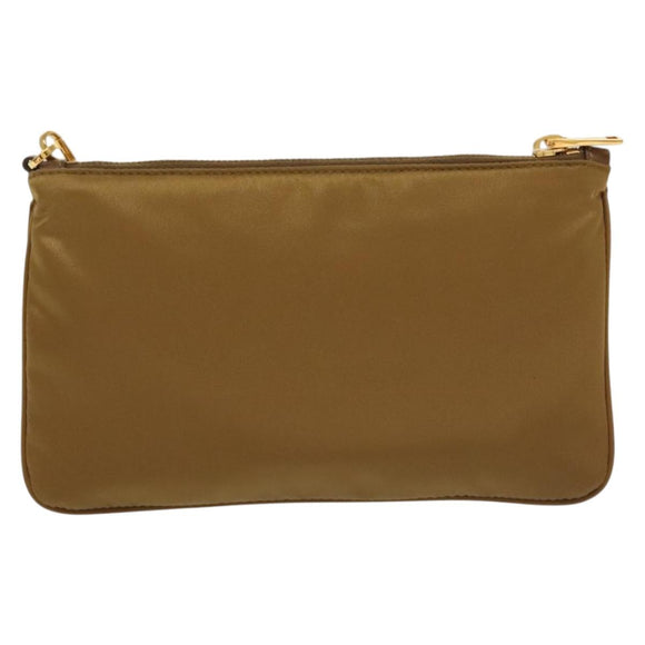 PRADA Clutch Bag Nylon Beige Gold Auth 138126