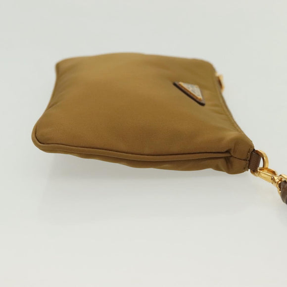 PRADA Clutch Bag Nylon Beige Gold Auth 138126