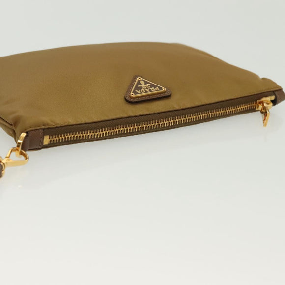 PRADA Clutch Bag Nylon Beige Gold Auth 138126